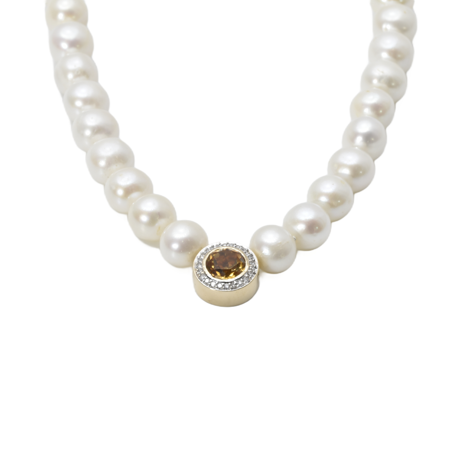 Perlen Collier mit Diamanten und einem Citrin