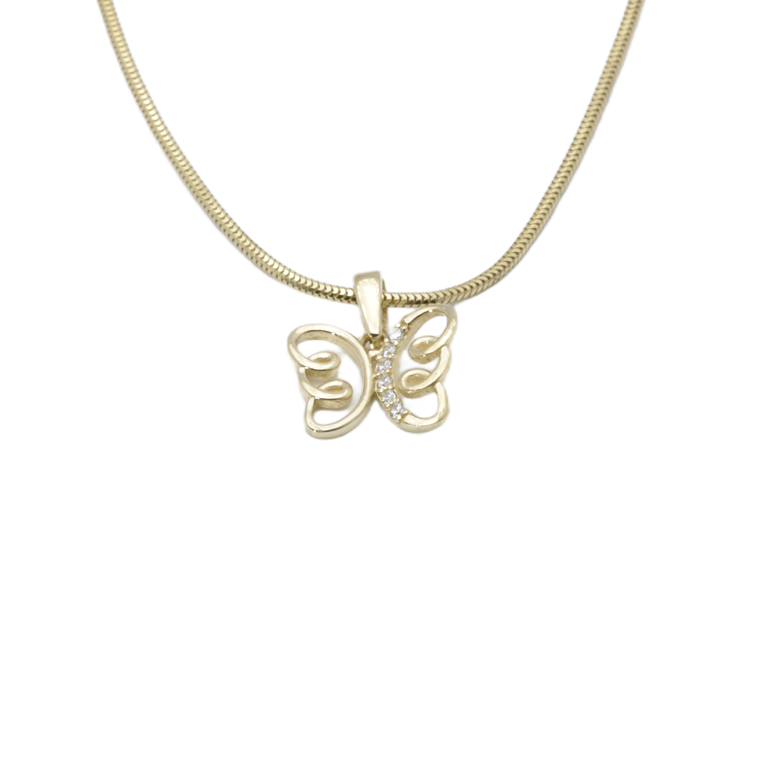 Schlangenkette mit Schmetterling Anhänger| 585/000 Gelbgold