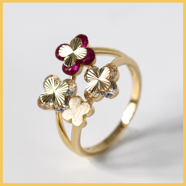 Ring | 585/000 Gelbgold | Blumen | Schmucksteine