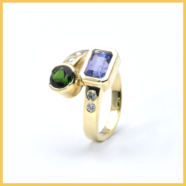 Ring | 585/000 Gelbgold | Tsavorit | Amethyst | Brillanten | Diamant