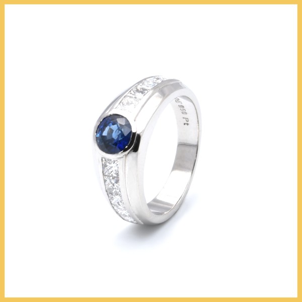 Ring | 950/000 Platin | Saphir | Diamanten