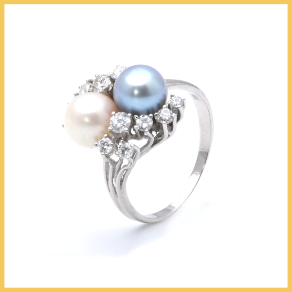 Ring | 585/000 Weißgold | Brillanten | Perlen