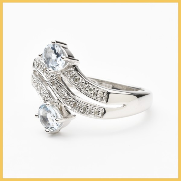 Ring | 585/000 Weißgold | Diamanten | Aquamarin
