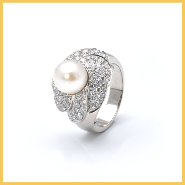 Ring | 750/000 Weißgold | Brillanten | Perle