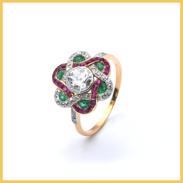 Ring | 750/000 Gold | Bicolor | Diamanten | Brillant | Rubin | Smaragd
