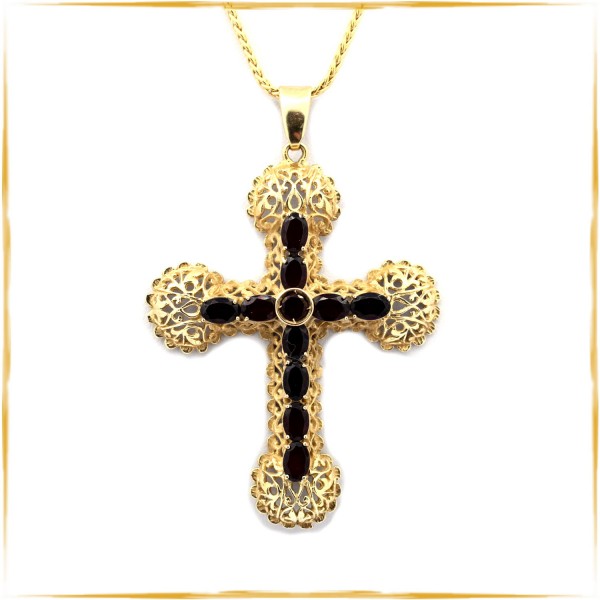 Anhänger Kreuz | 585/000 Gold | Granat