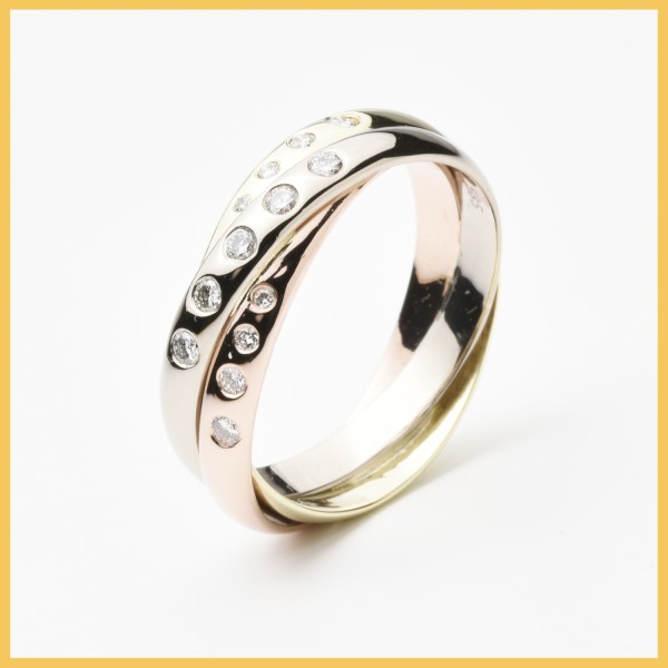 Ring | 585/000 Gold | Tricolor | Dreifach Ring | Brillanten