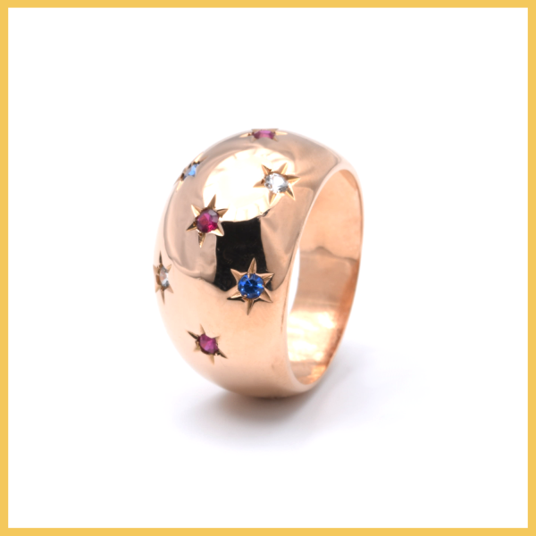 Ring | 750/000 Rotgold | roter und blauer Spinell | Zirkonia