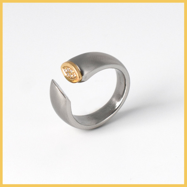 Ring | Edelstahl & 585 Gelbgold | Brillanten