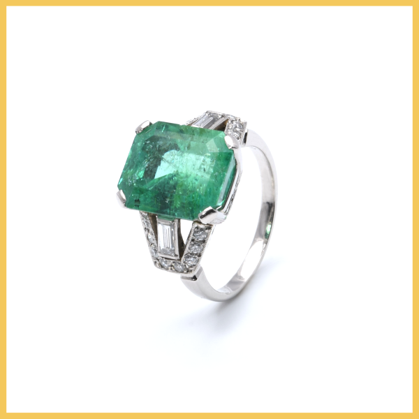 Ring | 950/000 Platin | Smaragd | Diamanten | Brillanten | Vintage