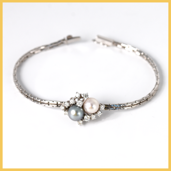 Armband | 585/000 Weißgold | Brillanten | Perlen | Vintage