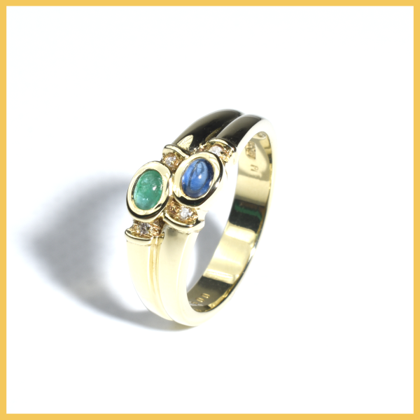 Ring | 585/000 Gelbgold | Diamanten | Smaragd | Spinell