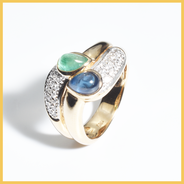 Ring | 585/000 Gold | Bicolor | Saphir | Smaragd | Brillanten