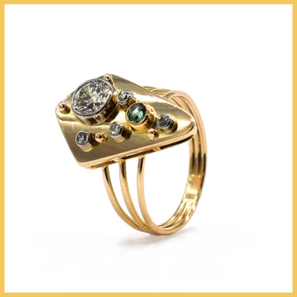 Ring | 585/000 Gelbgold | Brillanten | Aquamarin