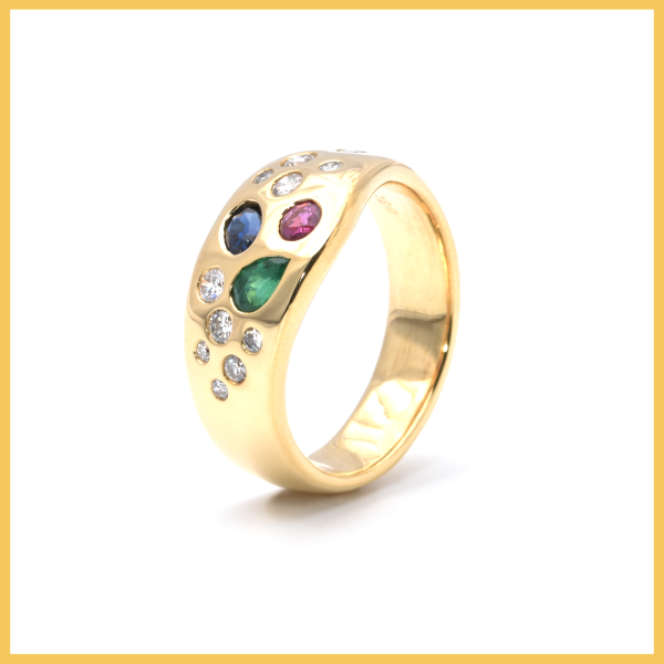 Ring | 750/000 Gelbgold | Brillanten | Rubin | Saphir | Smaragd