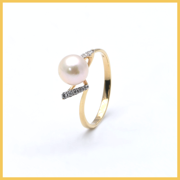 Ring | 375/000 Gelbgold | Diamanten | Süßwasser Zuchtperle