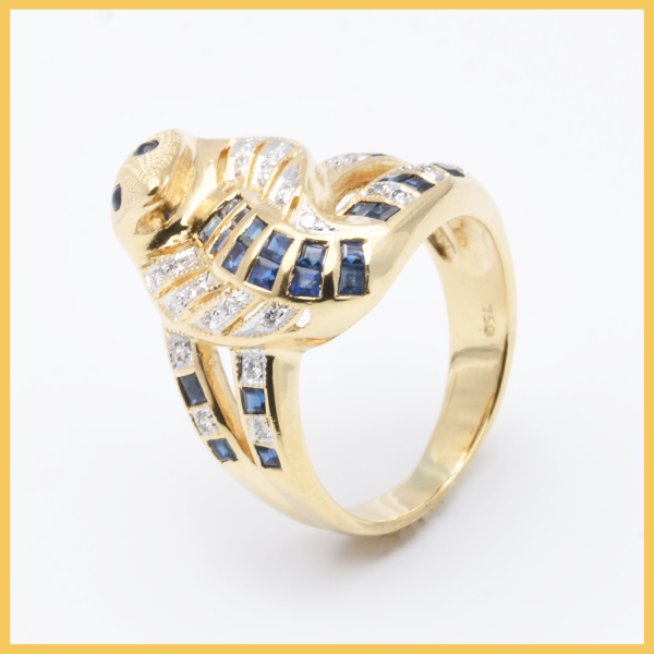 Ring | 750/000 Gelbgold | Brillanten | Spinell | Schlange