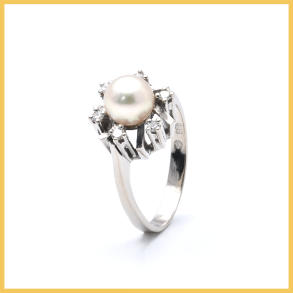 Ring | 585/000 Weißgold | Perle | Diamanten