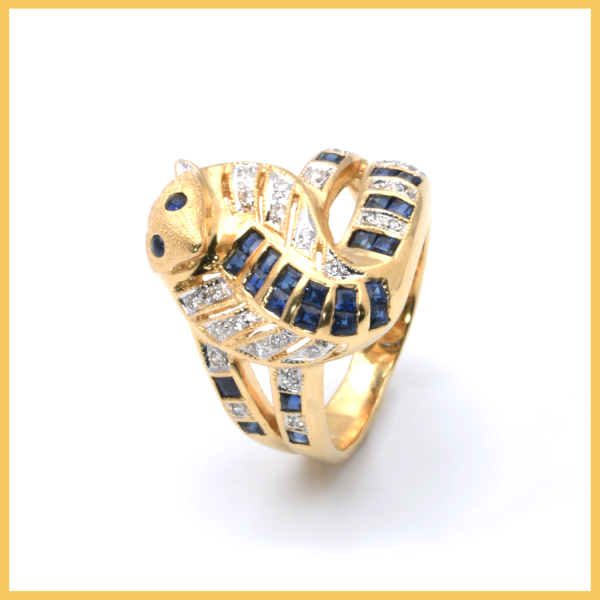 Ring | 750/000 Gelbgold | Brillanten | Spinell | Schlange
