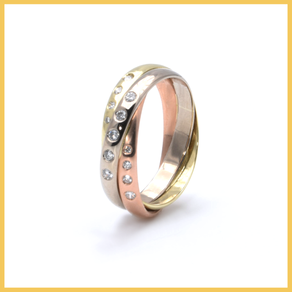 Ring | 585/000 Gold | Tricolor | Dreifach Ring | Brillanten