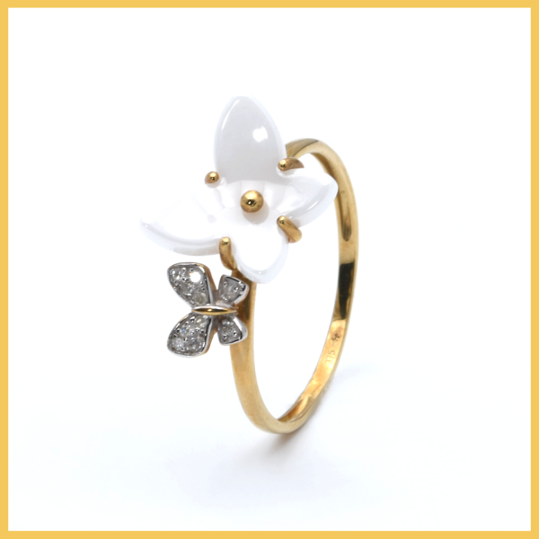 Ring | 375/000 Gelbgold | Diamanten | Keramik