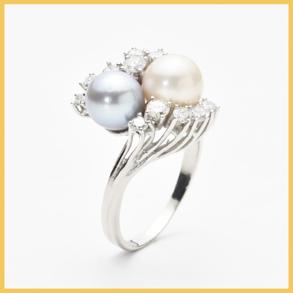 Ring | 585/000 Weißgold | Brillanten | Perlen