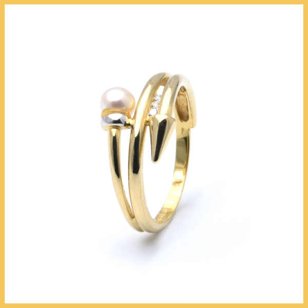 Ring | 585/000 Gelbgold | Perle | Diamanten
