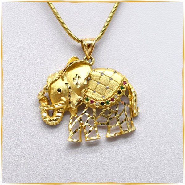 Anhänger | 585/000 Gold | Elefant | Farbsteine