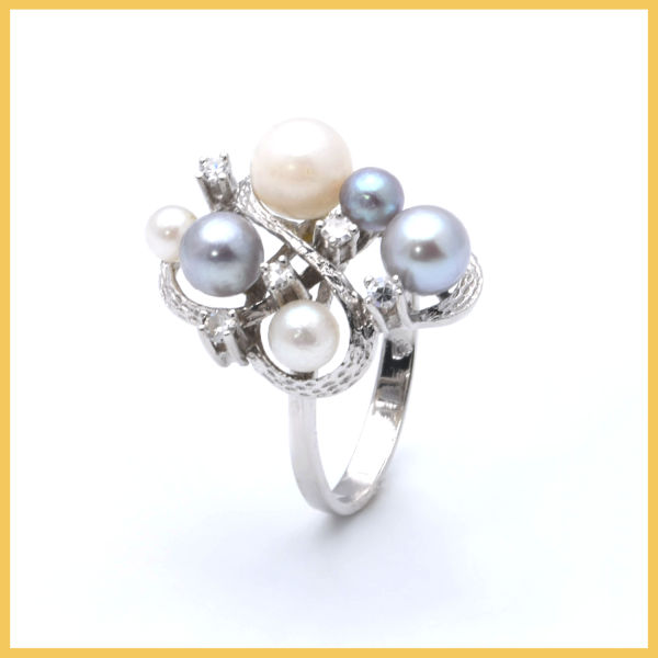 Ring | 585/000 Weißgold | Diamanten | Perlen